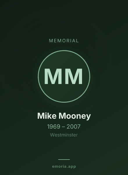 Memorial portrait of Mike Mooney