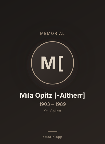 Memorial portrait of Mila Opitz [-Altherr]