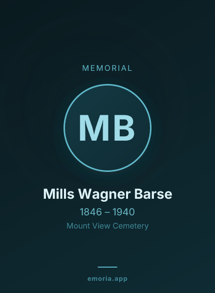 Memorial portrait of Mills Wagner Barse