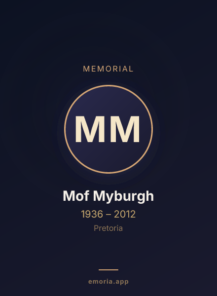 Memorial portrait of Mof Myburgh