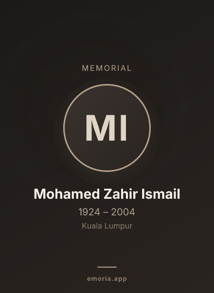 Memorial portrait of Mohamed Zahir Ismail