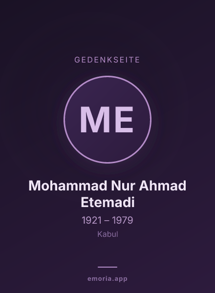 Gedenkportrait von Mohammad Nur Ahmad Etemadi