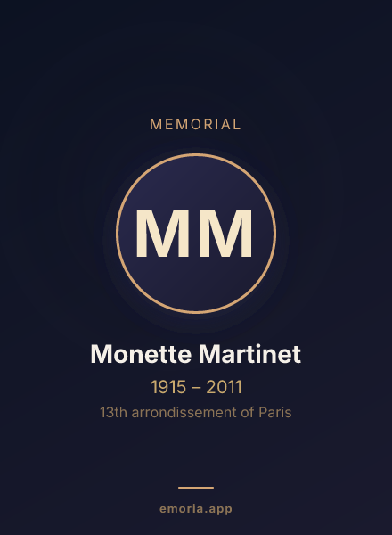 Memorial portrait of Monette Martinet