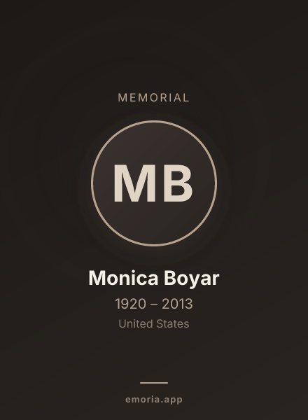Memorial portrait of Monica Boyar
