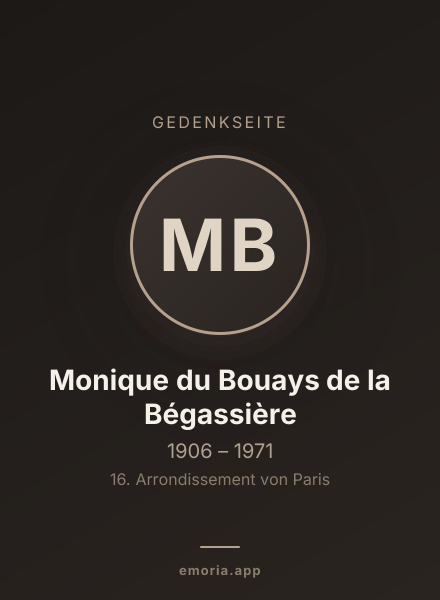 Gedenkportrait von Monique du Bouays de la Bégassière