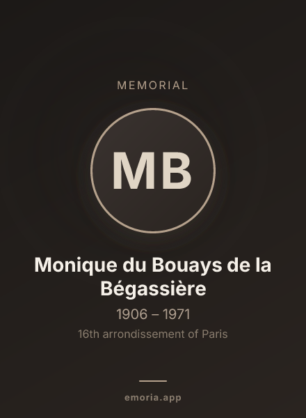 Memorial portrait of Monique du Bouays de la Bégassière