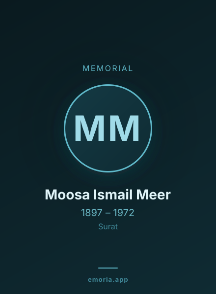 Memorial portrait of Moosa Ismail Meer