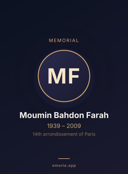 Memorial portrait of Moumin Bahdon Farah