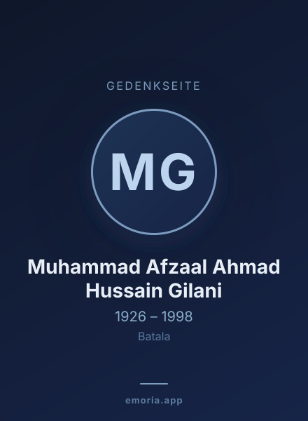 Gedenkportrait von Muhammad Afzaal Ahmad Hussain Gilani