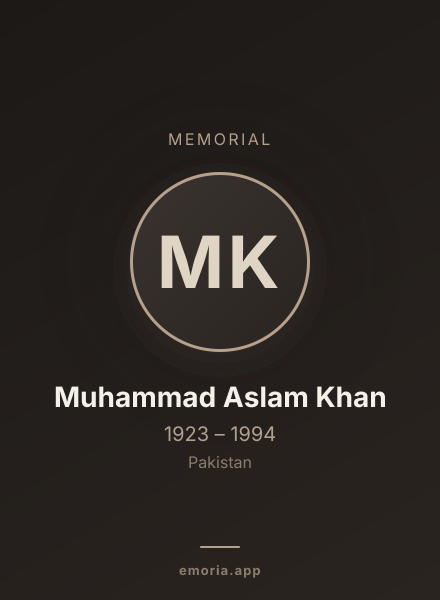 Memorial portrait of Muhammad Aslam Khan