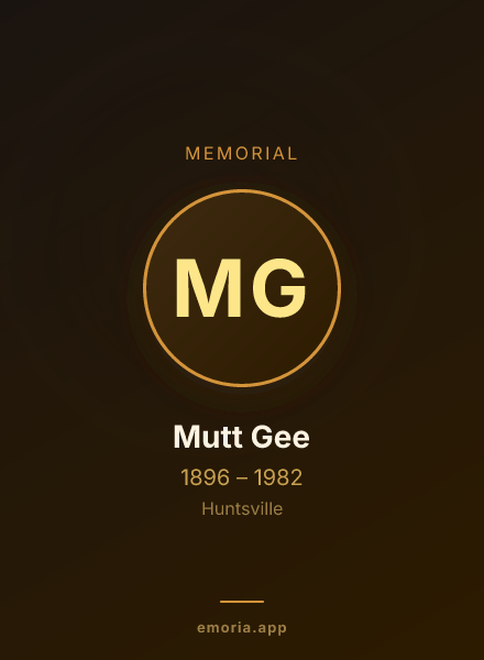 Memorial portrait of Mutt Gee