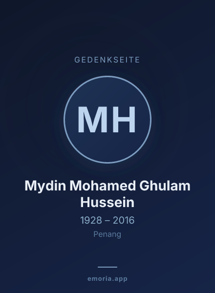 Gedenkportrait von Mydin Mohamed Ghulam Hussein