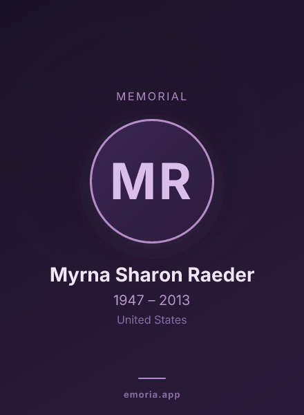Memorial portrait of Myrna Sharon Raeder