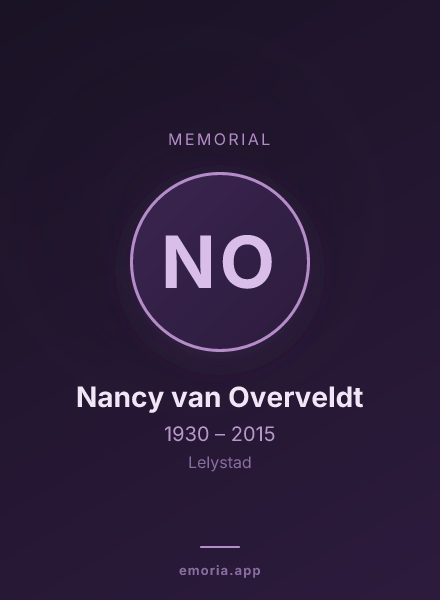 Memorial portrait of Nancy van Overveldt