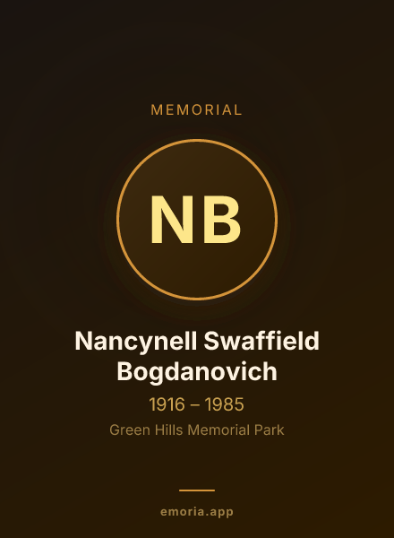 Memorial portrait of Nancynell Swaffield Bogdanovich