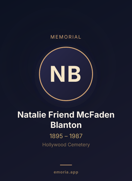 Memorial portrait of Natalie Friend McFaden Blanton