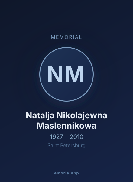 Memorial portrait of Natalja Nikolajewna Maslennikowa