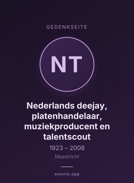 Gedenkportrait von Nederlands deejay, platenhandelaar, muziekproducent en talentscout