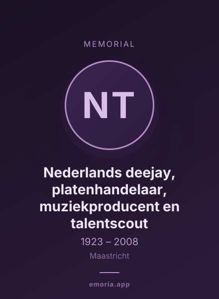 Memorial portrait of Nederlands deejay, platenhandelaar, muziekproducent en talentscout
