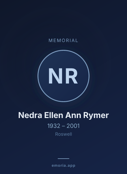 Memorial portrait of Nedra Ellen Ann Rymer