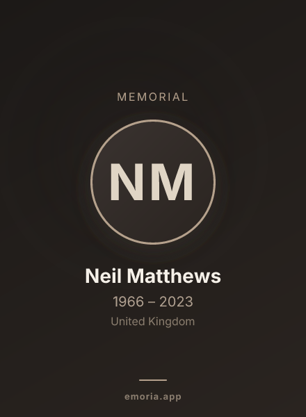 Memorial portrait of Neil Matthews