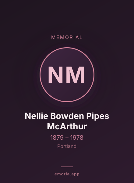 Memorial portrait of Nellie Bowden Pipes McArthur