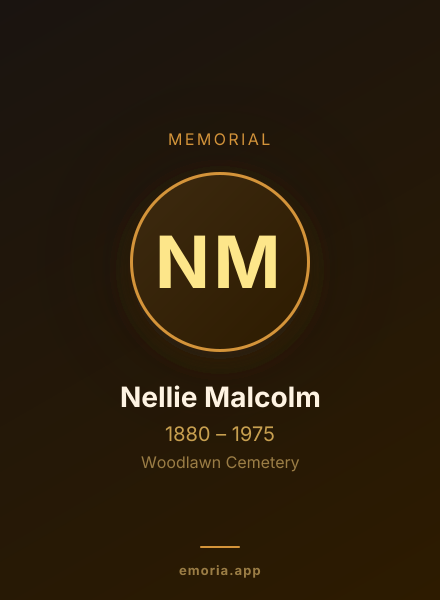 Memorial portrait of Nellie Malcolm