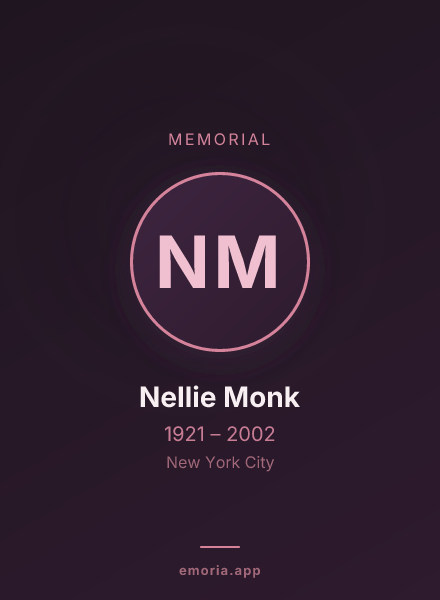 Memorial portrait of Nellie Monk