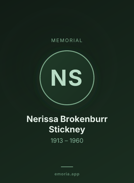 Memorial portrait of Nerissa Brokenburr Stickney
