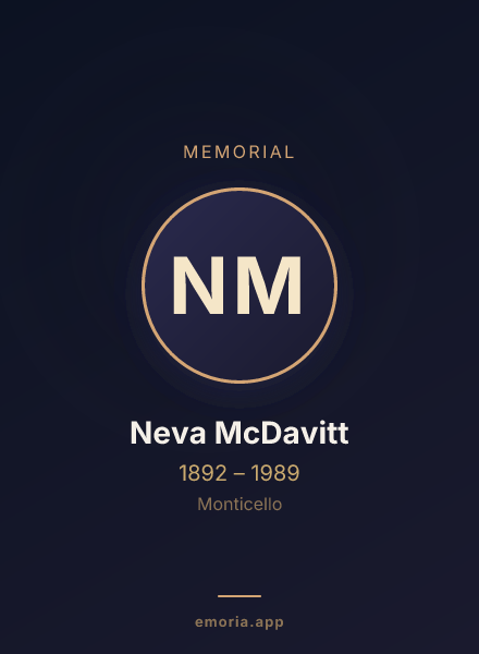 Memorial portrait of Neva McDavitt
