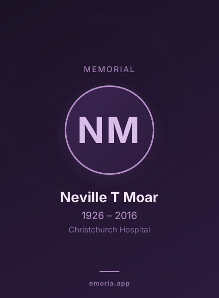 Memorial portrait of Neville T Moar