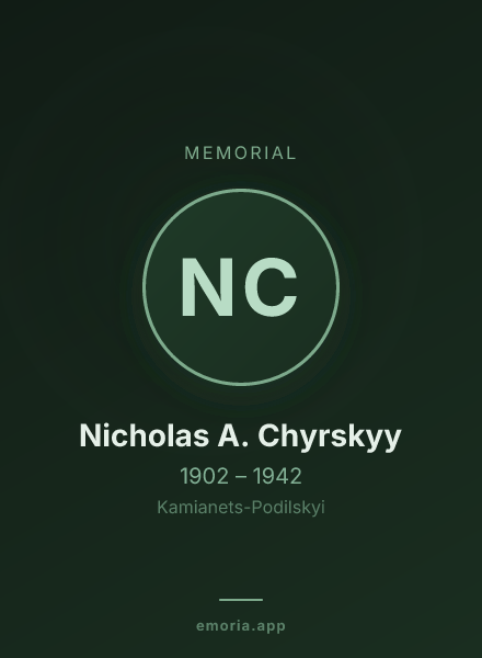 Memorial portrait of Nicholas A. Chyrskyy