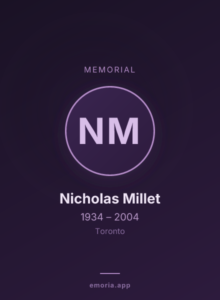 Memorial portrait of Nicholas Millet