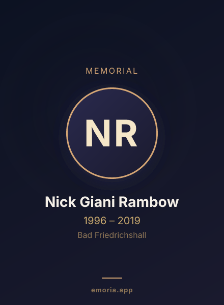 Memorial portrait of Nick Giani Rambow