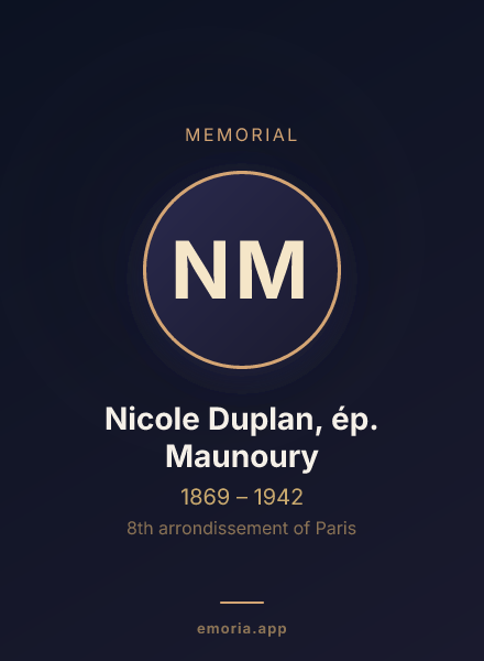 Memorial portrait of Nicole Duplan, ép. Maunoury