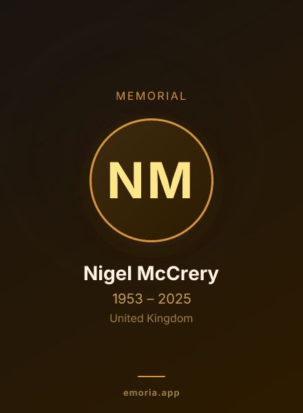 Memorial portrait of Nigel McCrery