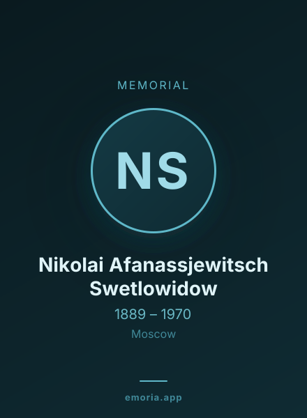 Memorial portrait of Nikolai Afanassjewitsch Swetlowidow