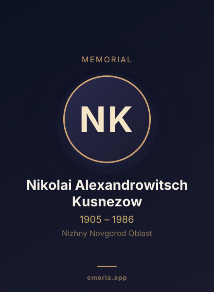Memorial portrait of Nikolai Alexandrowitsch Kusnezow