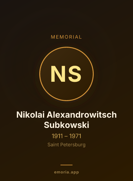 Memorial portrait of Nikolai Alexandrowitsch Subkowski