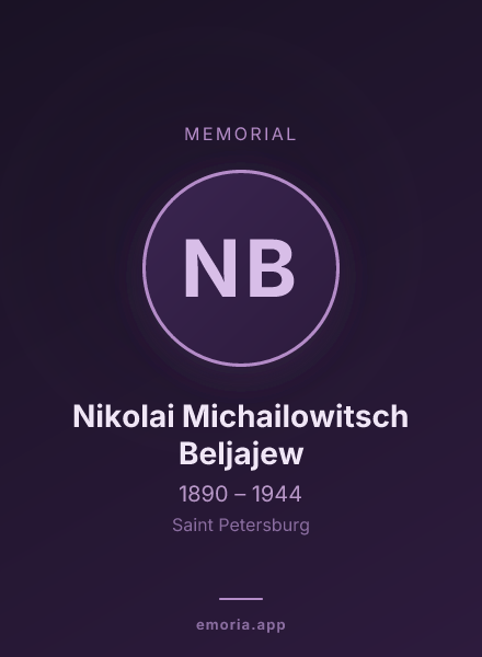 Memorial portrait of Nikolai Michailowitsch Beljajew