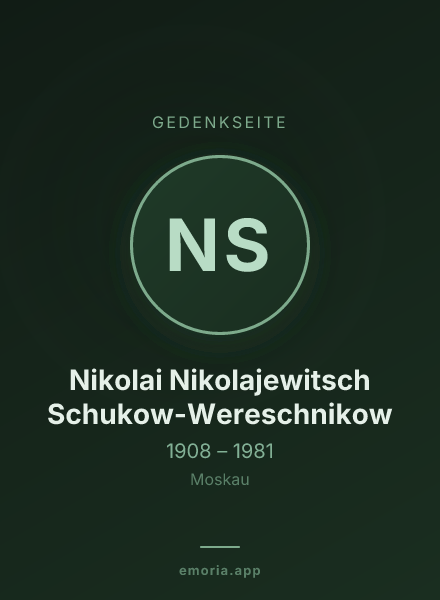 Gedenkportrait von Nikolai Nikolajewitsch Schukow-Wereschnikow