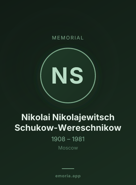 Memorial portrait of Nikolai Nikolajewitsch Schukow-Wereschnikow