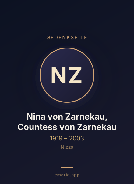 Gedenkportrait von Nina von Zarnekau, Countess von Zarnekau