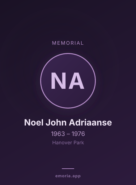 Memorial portrait of Noel John Adriaanse