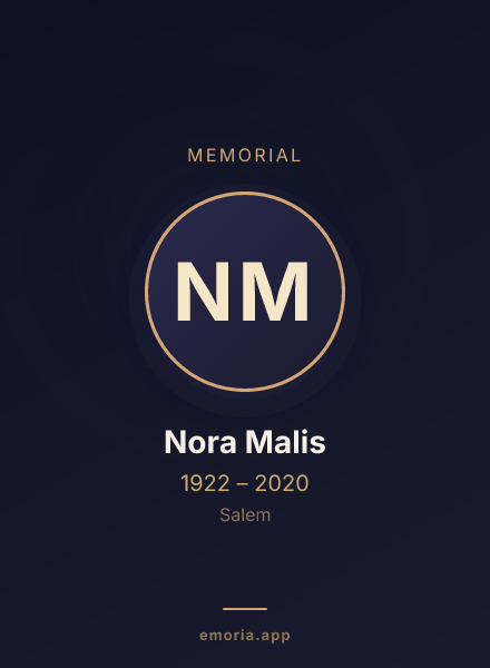 Memorial portrait of Nora Malis