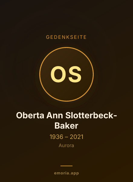 Gedenkportrait von Oberta Ann Slotterbeck-Baker