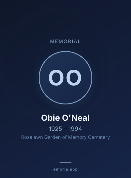 Memorial portrait of Obie O'Neal