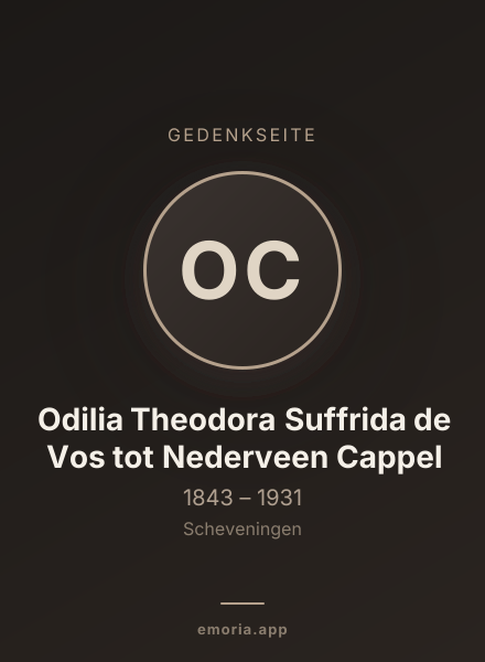Gedenkportrait von Odilia Theodora Suffrida de Vos tot Nederveen Cappel
