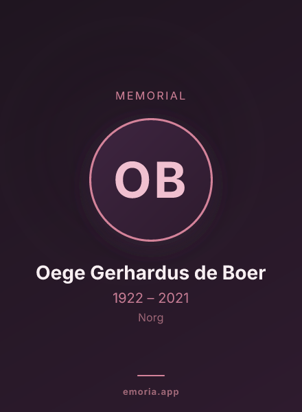 Memorial portrait of Oege Gerhardus de Boer