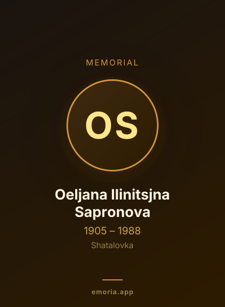 Memorial portrait of Oeljana Ilinitsjna Sapronova